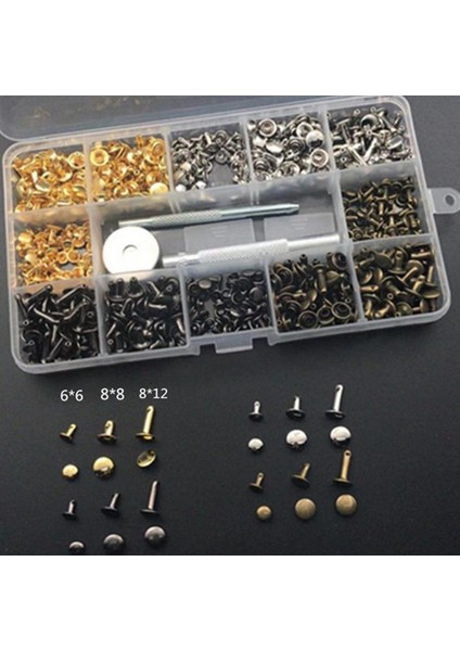 360 Takım Çift Kapaklı Perçin Deri Çiviler, 3 Boyut ve 4 Renk (Yurt Dışından)