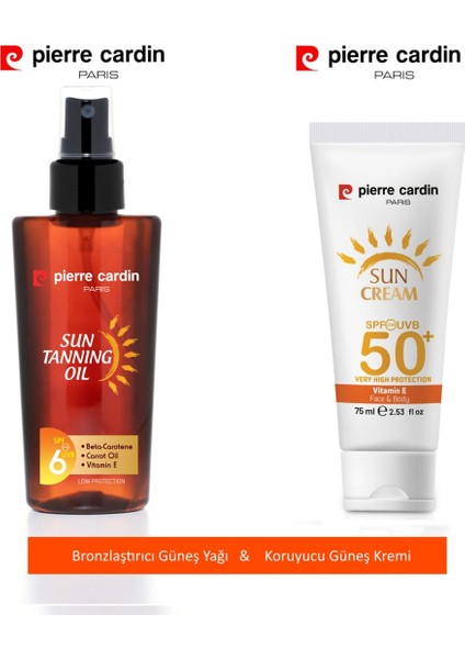 Koruyucu Güneş Kremi 50+ - 75 ml + Pierre Cardin Bronzlaştırıcı Güneş Yağı