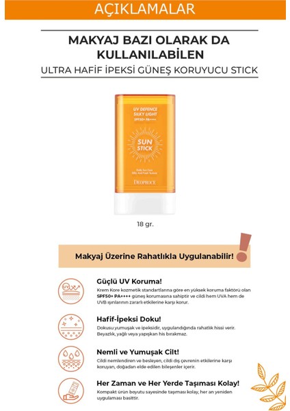 Sun Stick Güneş Kremi Ultra Hafif Doku SPF50 Pa Yüksek Uv Koruma 18 gr indirimleri