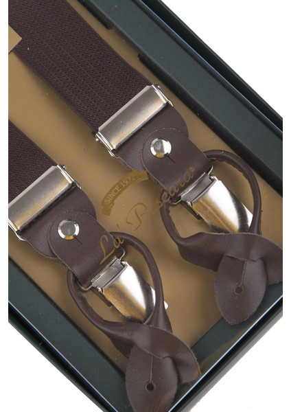 Kahverengi Deri Bağlantılı Düğme Delikli Jakarlı Pantolon Askısı PAN168 modelleri