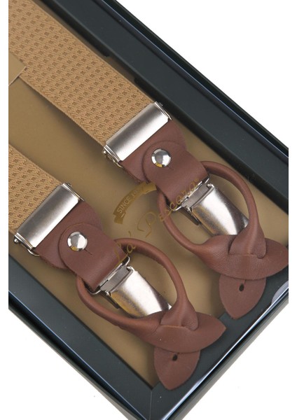 Bej Deri Bağlantılı Düğme Delikli Jakarlı Pantolon Askısı PAN170 fiyatları