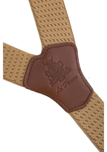 Bej Deri Bağlantılı Düğme Delikli Jakarlı Pantolon Askısı PAN170 modelleri