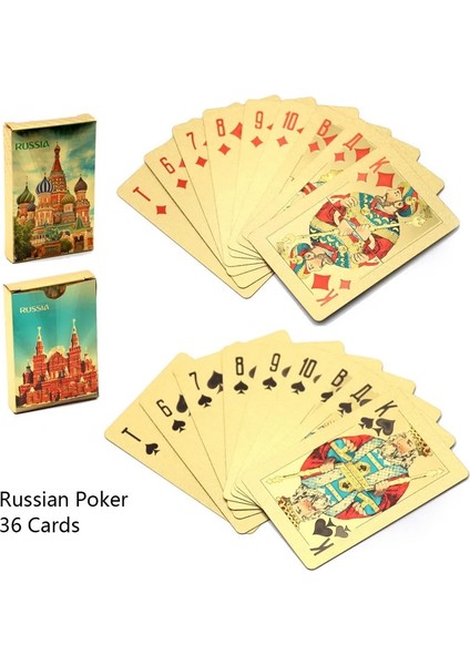 Normal Poker 04 Stili 36 Cardsdeck Russia Poker Seti 24K Altın Folyo Oyun Kartları Plastik Pvc Su Geçirmez Dayanıklı Standart Карты Игральные (Yurt Dışından) fırsatları