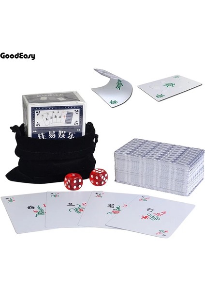 Geniş Mavi Tarzı Su Geçirmez Taşınabilir Kağıt Mahjong Oyun Kartları 2 Akrilik Dices ve Flanel Çantası ile Set Goodeasy Tarafından Seyahat Mahjong Poker Kartı (Yurt Dışından)
