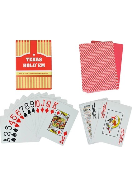 Kırmızı Stil 100% Plastik Pvc Oyun Kartı Büyük Sayı Oyunu Texas Hold'em Poker Kartları Su Geçirmez ve Mat Cila Aile Poker Masa Oyunu 1 Güverte (Yurt Dışından)