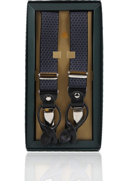 Füme Deri Bağlantılı Düğme Delikli Jakarlı Pantolon Askısı PAN163