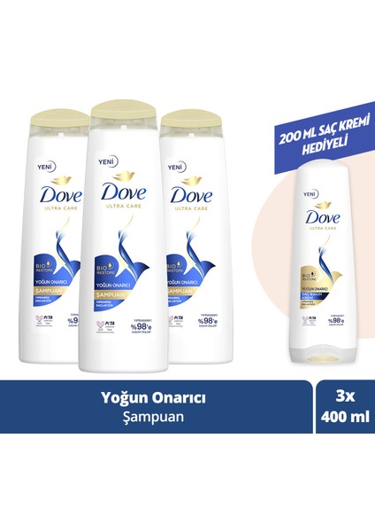 Ultra Care Saç Bakım Şampuanı Yoğun Onarıcı Yıpranmış Saçlar 400 ml X3