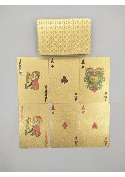 Altın Folyo Kafes Stili New Golden Playing Cards Game Luxury Gold Foil Poker Set Plastic Foil Poker Durable Waterproof Cards Gift Collection Table Games (Yurt Dışından)