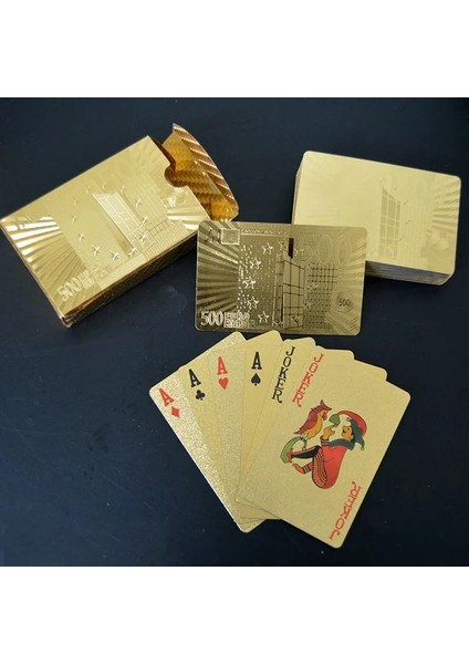 Altın Folyo Kafes Stili New Golden Playing Cards Game Luxury Gold Foil Poker Set Plastic Foil Poker Durable Waterproof Cards Gift Collection Table Games (Yurt Dışından) fiyatları