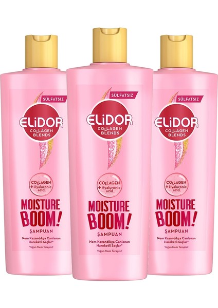 Collagen Blends Sülfatsız Saç Bakım Şampuanı Moisture Boom Yoğun Nem Terapisi 350 ml X3