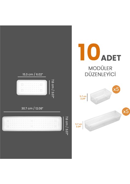 10'lu Modüler Set Kaşıklık Çekmece Içi Düzenleyici Çatal Kaşık Bıçak Düzenleme Organizeri Şeffaf modelleri