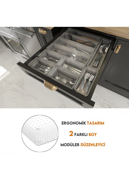 10'lu Modüler Set Kaşıklık Çekmece Içi Düzenleyici Çatal Kaşık Bıçak Düzenleme Organizeri Şeffaf indirimleri
