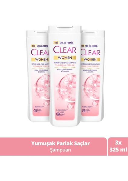 Women Kepeğe Karşı Etkili Şampuan Yumuşak Parlak Kiraz Çiçeği Esansı & Keratin 325 ml X3