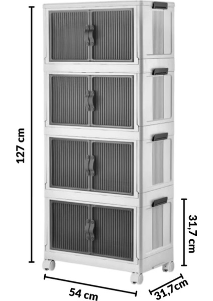 Çok Amaçlı Kapaklı Istiflenebilir Tekerlekli Organizer Dolap 4 Lü Beyaz