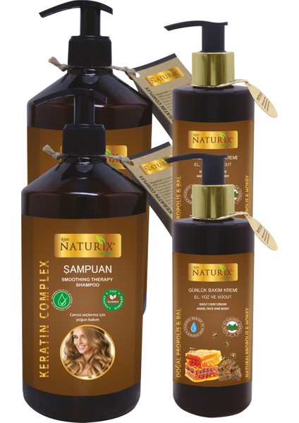 Saç Uzatan Formül Tuzsuz Keratin Şampuan 2 Adet 2 x 600 ml + Bal & Propolis Nemlendirici Kr