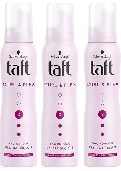 Saç Köpüğü Curl & Flex Ekstra Güçlü 3 Uzun Süre Kalıcı Bukleler 150 ml x 3 Adet