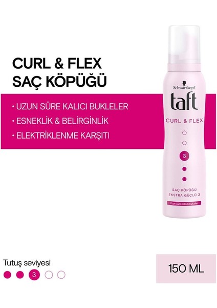 Saç Köpüğü Curl & Flex Ekstra Güçlü 3 Uzun Süre Kalıcı Bukleler 150 ml x 3 Adet