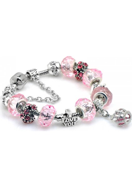 Pembe Bilezik Kadın Boncuklu Taç Çift Kristal Bilezik Onun Için En Iyi Hediye (Boyut: 18CM) (Yurt Dışından)