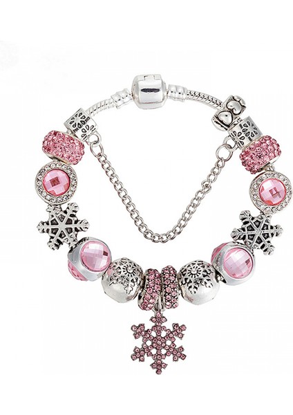 Kadın Charm Bileklik, Pembe Kar Tanesi Kolye Boncuklu Yılan Kemik Zinciri, Hazine Kutusu Toka Bileklik, Çoğu Bileğe Uyuyor, Kadınlar Için En Iyi Tatil Hediyeleri (Boyut: 18CM) (Yurt Dışından)