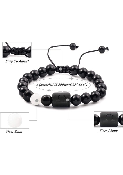Erkekler ve Kadınlar Için Bilezikler Genç Unisex Hediyeler Için 12 Burç Bilekliği Ayarlanabilir Boncuklar 8MM-10MM(TERAZI) (Yurt Dışından) modelleri