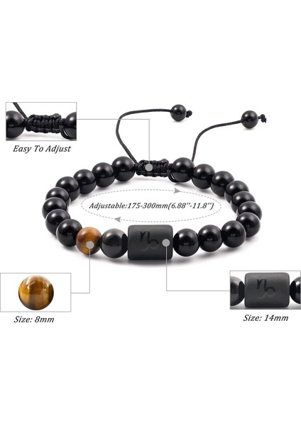 Erkekler ve Kadınlar Için Bilezikler Genç Unisex Hediyeler Için 12 Burç Bilekliği Ayarlanabilir Boncuklar 8MM-10MM(OĞLAK Burcu) (Yurt Dışından) modelleri