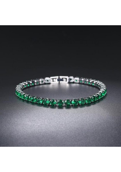 Düğün Kübik Zirkonya Bileklik Zincir Bağlantı Yeşil Ton 19CM (Yurt Dışından)
