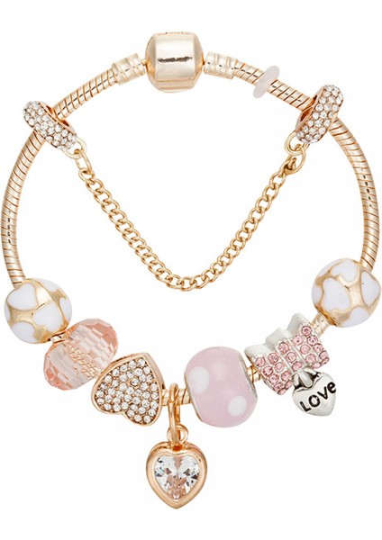 Kadın Charm Bileklik, Kalp Kolye Boncuklu Yılan Kemik Zinciri, Hazine Kutusu Toka Bileklik, Çoğu Bileğe Uyuyor, Onun Için En Iyi Hediye (Boyut: 18CM) (Yurt Dışından)