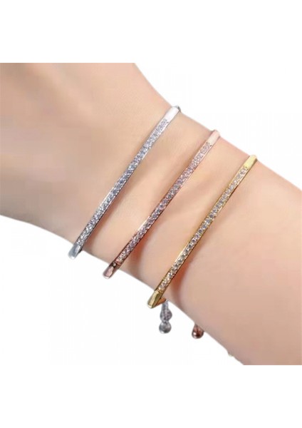 Kadın Tenis Bilekliği | Ayarlanabilir Yığın Bileklik Seti | Altın Kaplama Kübik Zirkonya Bileklikler | Kadın Takı (Yurt Dışından) fırsatları