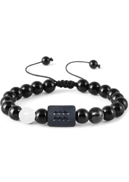 Erkekler ve Kadınlar Için Bilezikler Genç Unisex Hediyeler Için 12 Burç Bilekliği Ayarlanabilir Boncuklar 8MM-10MM(KOVA) (Yurt Dışından)