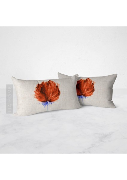 Kiremit Renk Çiçek Desenli Çift Taraflı Dekoratif 2'li Kırlent Kılıfı Seti 32 x 55 cm