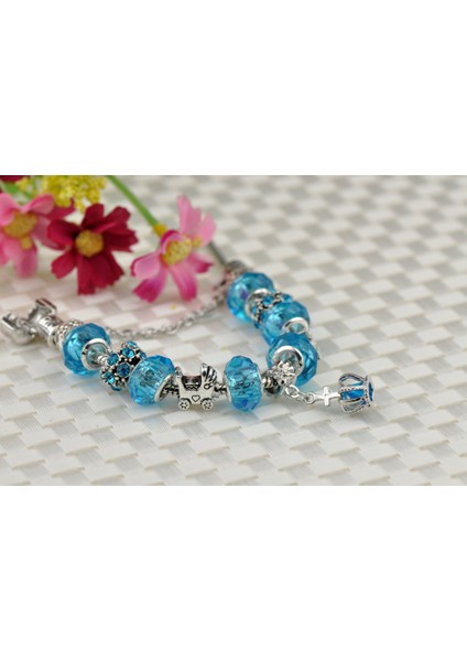 Açık Mavi Bilezik Kadın Boncuklu Taç Çift Kristal Bilezik Onun Için En Iyi Hediye (Boyut: 18CM) (Yurt Dışından) modelleri