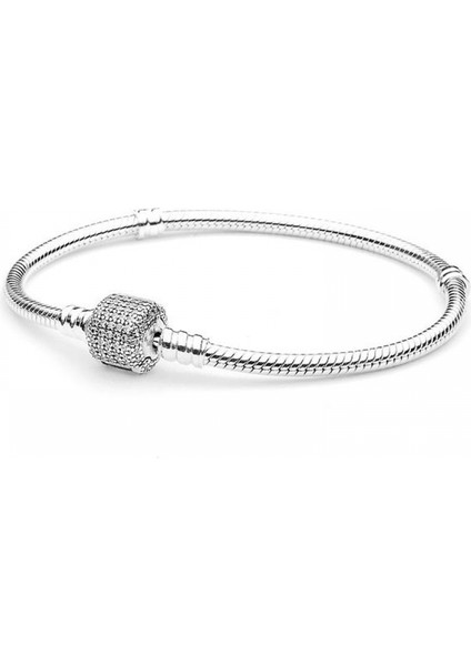 925 Ayar Gümüş Bilezik Kadın Takı Parlak Pavé Toka Yılan Zinciri Kübik Zirkonya Bilezik (Boyut: 20CM) (Yurt Dışından)
