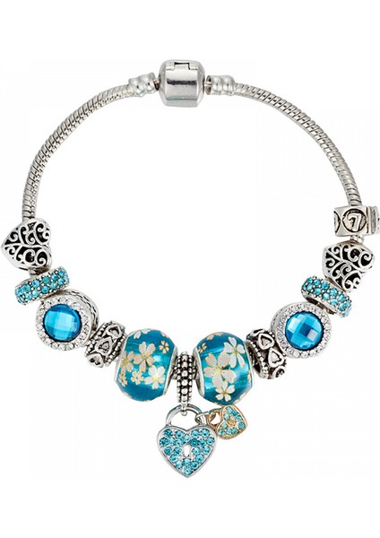 Kadın Charm Bileklik, Kalp Kolye Mavi Kristal Boncuklu Yılan Kemik Zinciri, Hazine Kutusu Tokalı Bileklik, Çoğu Bileğe Uyuyor, Kadınlar Için En Iyi Tatil Hediyeleri (Boyut: 17CM) (Yurt Dışından)