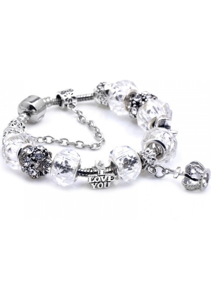 Beyaz Bilezik Kadın Boncuklu Taç Çift Kristal Bilezik Onun Için En Iyi Hediye (Boyut: 18CM) (Yurt Dışından)