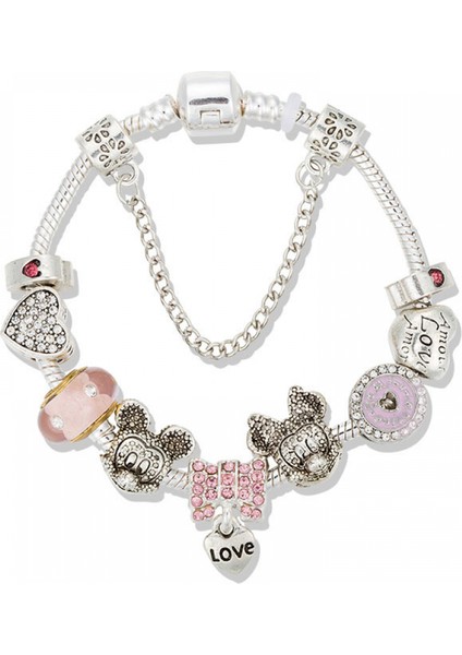 Kadın Charm Bileklik, Pembe Boncuklar, Aşk Kolye Yılan Kemik Zinciri, Hazine Kutusu Tokalı Bileklik, Çoğu Bileğe Uyuyor, Onun Için En Iyi Hediye (Boyut: 17CM) (Yurt Dışından)