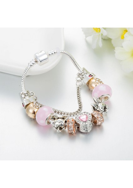 Kadın Charm Bileklik, Pembe Kristal Boncuklu Bileklik, Kalp Kolye, Kadınlar, Kızlar Için Sevgililer Günü Hediyeleri (Boyut: 17CM) (Yurt Dışından) fiyatları