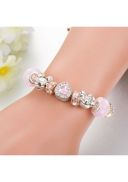 Kadın Charm Bileklik, Pembe Kristal Boncuklu Bileklik, Kalp Kolye, Kadınlar, Kızlar Için Sevgililer Günü Hediyeleri (Boyut: 17CM) (Yurt Dışından) modelleri