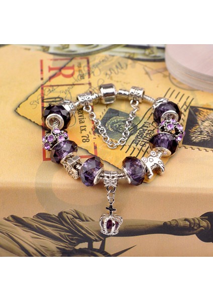 Mor Bilezik Kadın Boncuklu Taç Çift Kristal Bilezik Onun Için En Iyi Hediye (Boyut: 18CM) (Yurt Dışından) modelleri