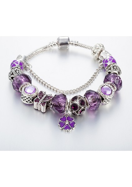 Kadın Charm Bileklik, Mavi Kristal Kolye, Kelebek, Çiçek Boncuklu Aksesuarlar, Onun Için En Iyi Hediye (Boyut: 18CM) (Yurt Dışından) modelleri