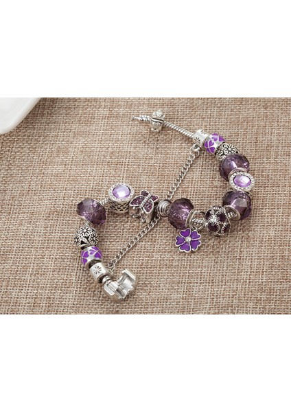 Kadın Charm Bileklik, Mavi Kristal Kolye, Kelebek, Çiçek Boncuklu Aksesuarlar, Onun Için En Iyi Hediye (Boyut: 18CM) (Yurt Dışından) fırsatları