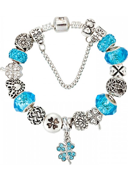 Kadın Charm Bileklik, Yonca Kolye Mavi Kristal Boncuklu Yılan Kemik Zinciri, Hazine Kutusu Toka Bileklik, Çoğu Bileğe Uyuyor, Kadınlar Için En Iyi Tatil Hediyeleri (Boyut: 17CM) (Yurt Dışından)