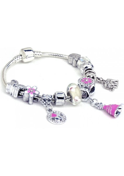 Kadınlar Için Bileklik, Pembe Çiçek Kolye Yılan Zinciri Sırlı Mücevher Kutusu Tokalı Bileklik (Boyut: 18CM) (Yurt Dışından)