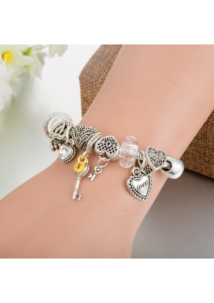 Kadın Charm Bileklik, Anahtar Kolye Boncuklu Bileklik, Çoğu Bileğe Uygun, Kadınlar Için Sevgililer Günü Hediyeleri (Boyut: 17CM) (Yurt Dışından) modelleri