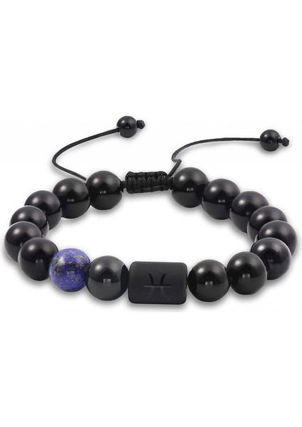 Erkekler ve Kadınlar Için Bilezikler Genç Unisex Hediyeler Için 12 Burç Bilekliği Ayarlanabilir Boncuklar 8MM-10MM(BALIK Burcu) (Yurt Dışından)