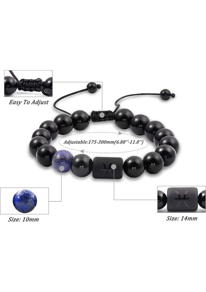 Erkekler ve Kadınlar Için Bilezikler Genç Unisex Hediyeler Için 12 Burç Bilekliği Ayarlanabilir Boncuklar 8MM-10MM(BALIK Burcu) (Yurt Dışından) fiyatları