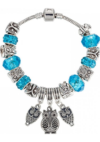Kadın Charm Bileklik, Açık Mavi Boncuklu Baykuş Kolye Yılan Kemik Zinciri, Hazine Kutusu Toka Bileklik, Çoğu Bileğe Uyuyor, Kadınlar Için En Iyi Tatil Hediyeleri (Boyut: 18CM) (Yurt Dışından)
