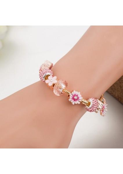 Kadın Charm Bileklik, Pembe Çiçek Kolye Bileklik, Kristal Boncuklu Yılan Zincir, Onun Için En Iyi Hediye (Boyut: 18CM) (Yurt Dışından) modelleri