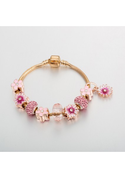Kadın Charm Bileklik, Pembe Çiçek Kolye Bileklik, Kristal Boncuklu Yılan Zincir, Onun Için En Iyi Hediye (Boyut: 18CM) (Yurt Dışından) fırsatları