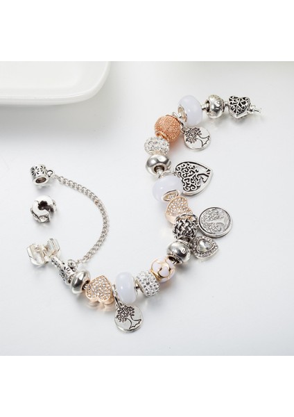 Kadın Charm Bileklik, Kristal Boncuklu Kalp Charm, Hayat Ağacı Kolye Bileklik, Tatiller, Doğum Günleri, Partiler Için Takılar (Boyut: 18CM) (Yurt Dışından) fiyatları