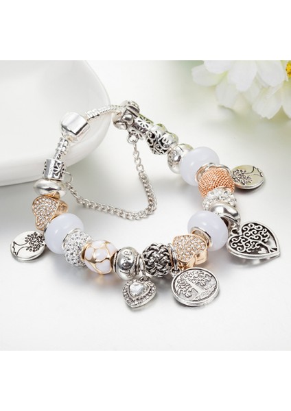Kadın Charm Bileklik, Kristal Boncuklu Kalp Charm, Hayat Ağacı Kolye Bileklik, Tatiller, Doğum Günleri, Partiler Için Takılar (Boyut: 18CM) (Yurt Dışından) modelleri